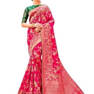 Monjolika Fashion Women's Banarasi Silk Saree With Blouse Piece.